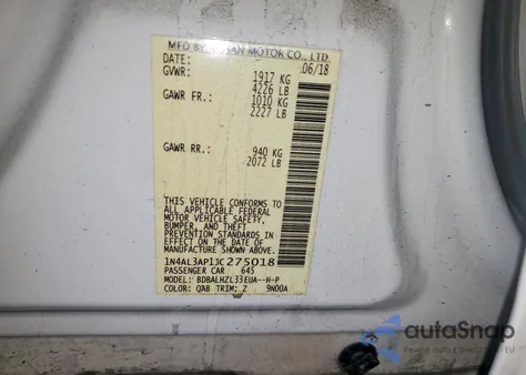 2018 Nissan Altima 2.5 z USA, uszkodzony, nr VIN 1N4AL3AP1JC275018